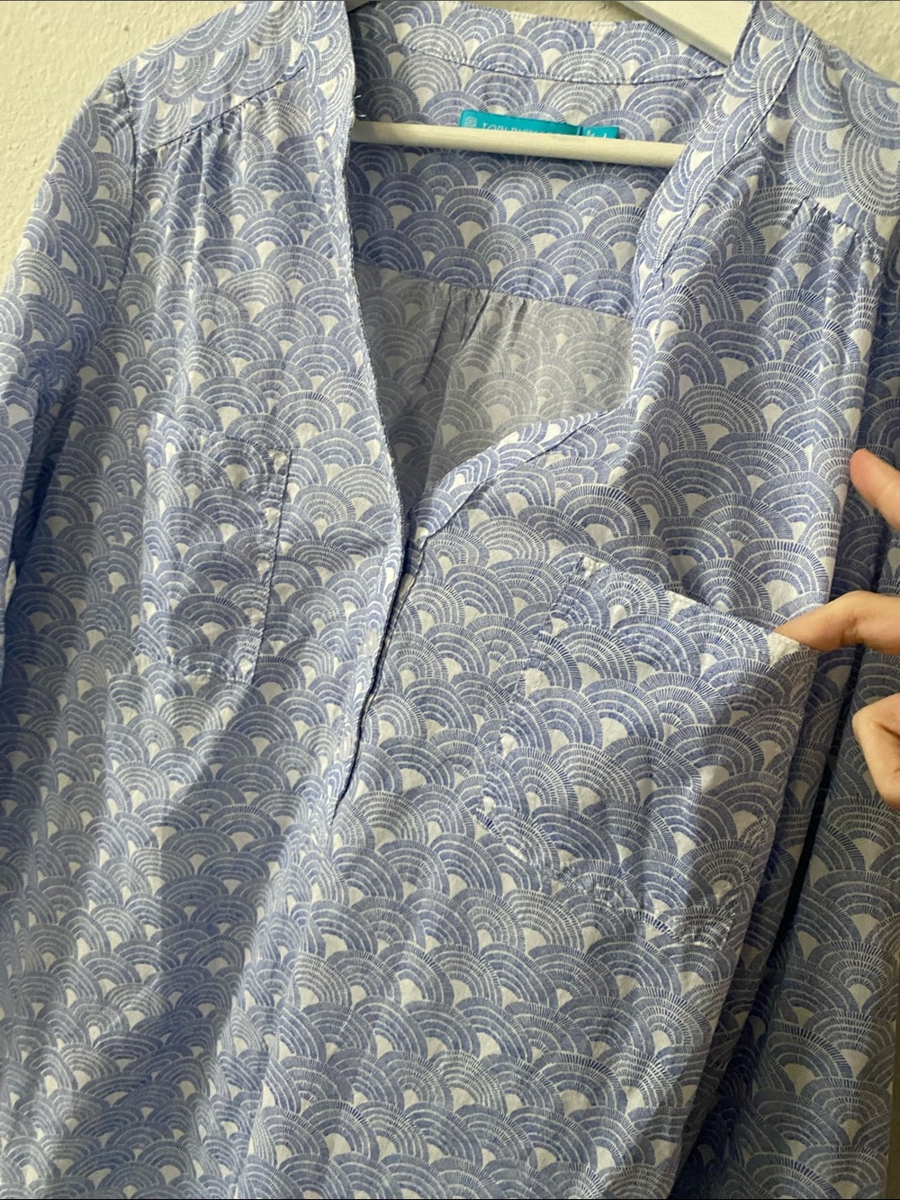 Tori Richard Blue White Scallop Print Cotton Tunic Blouse XL - Picture 5 of 10